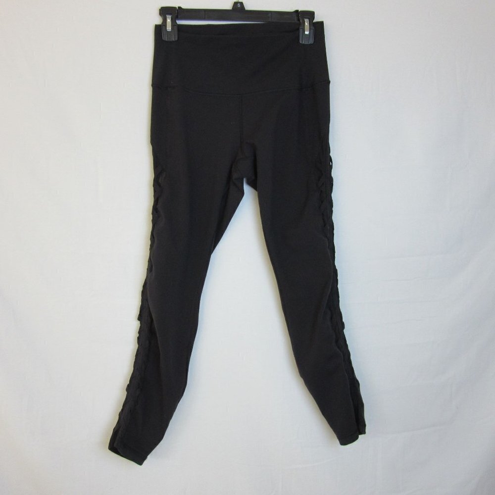 Lululemon Leggings Black Braided Mesh Gym Athletic Comfy 7/8 Length Women's 8